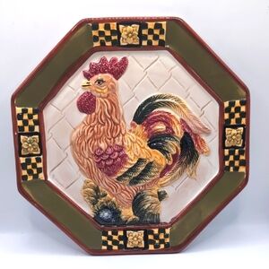 Bella Casa By Ganz Octagonal Rooster Plate With Wall Hanger